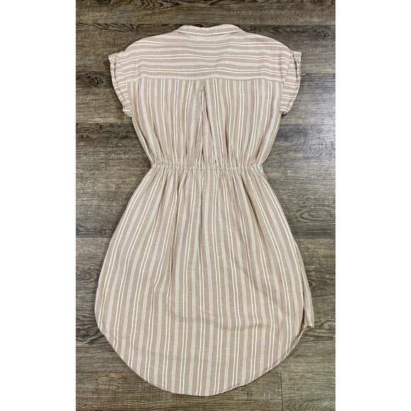 Japna Tan & Cream Collared Striped Button Down Short Sleeve Shirt Dress Sz S - Picture 6 of 6